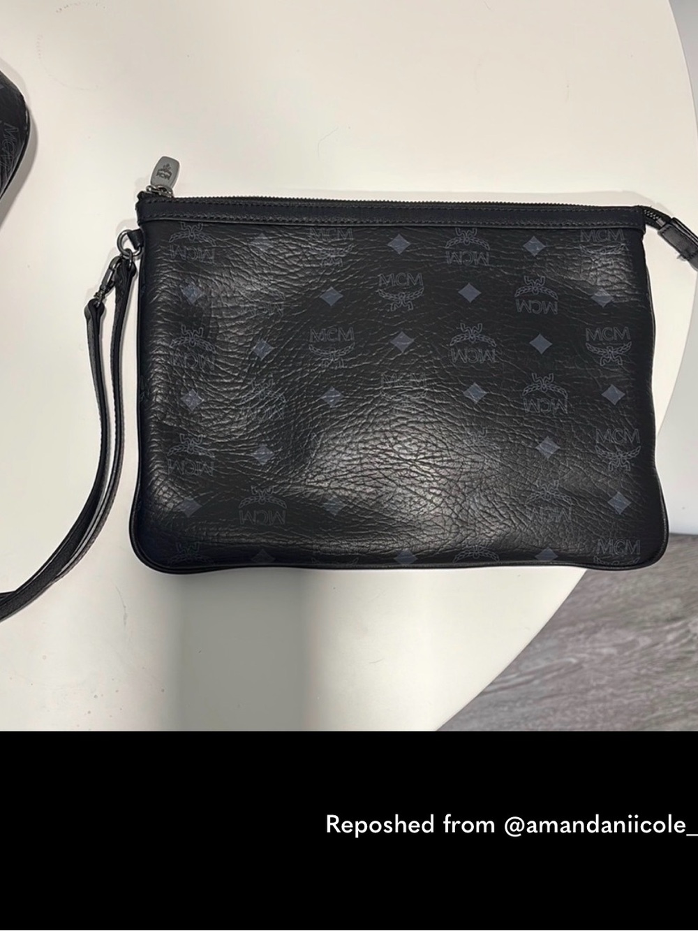 MCM Black Logo Canvas Tote with Wrist Pouch